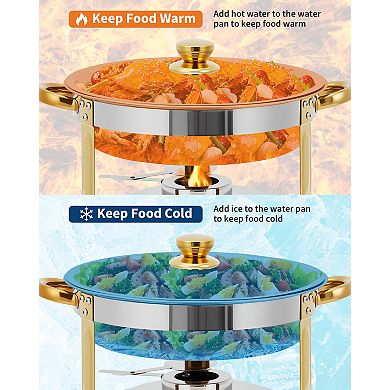6 Pack Chafing Dishes for Buffet, 5 QT Round Buffet Servers and Food Warmer Set with Lid, Gold