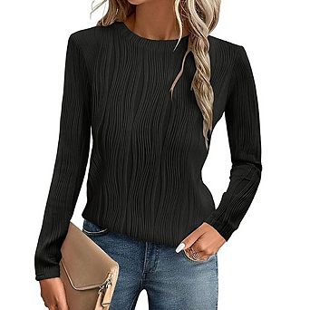 Women's Crew Neck Textured Knit Top Casual Long Sleeve Tops Fashion Slim Fit Daily Wear