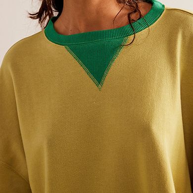 Women's Casual Ribbed Long Sleeve Sweatshirt Collared Triangle Round Neck Loose Drop-Shoulder Top