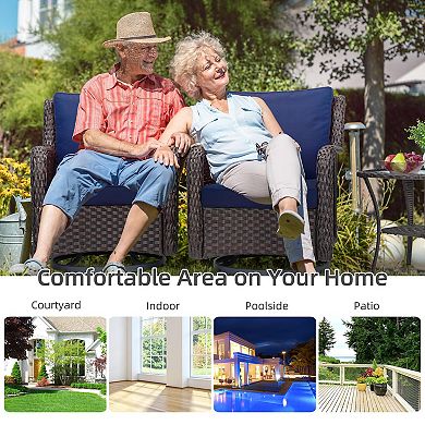 Swivel Wicker Glider Patio Chairs w/Table Set, 3 Pieces Outdoor Bistro Set w/Thick Cushions