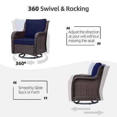 Swivel Wicker Glider Patio Chairs w/Table Set, 3 Pieces Outdoor Bistro Set w/Thick Cushions