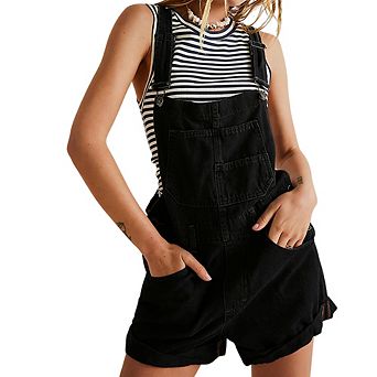 Women's Summer Loose Denim Overalls Short Multi-Pocket Cross Back Design Trendy Casual Strappy Short