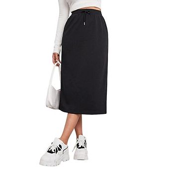 Women's Casual Athletic Skirt Loose-fitting Elastic Waist Tie Skirt Stylish Back Slit Midi Skirt