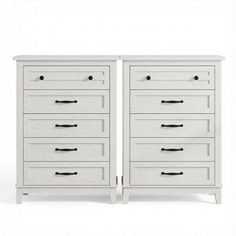 5 Drawer Dresser Set of 2 , 31.5" Wide 5 Chest of Drawers Storage Organizer Cabinet w/Metal Handles