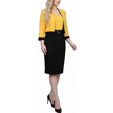 Petite 3/4 Sleeve 2 Piece Colorblocked Dress Set