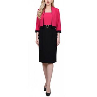 Petite 3/4 Sleeve 2 pc Colorblocked Dress Set