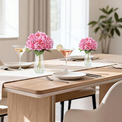 Artificial Hydrangea Arrangement in Glass Vase - Fade-Resistant Silk Flowers with Faux Water