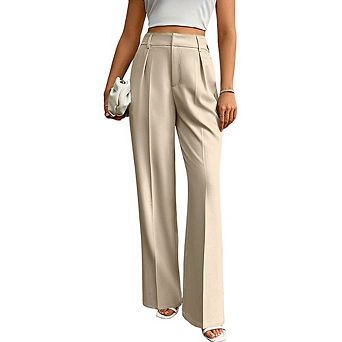 Women's Casual High-Waisted Straight-Leg Pants Slim Fit Business Office Commute Wide-Leg Trousers
