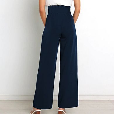 Women High-Waisted Wide-Leg Drapey Casual Pants Detachable Drawstring Office-Ready Versatile Pants