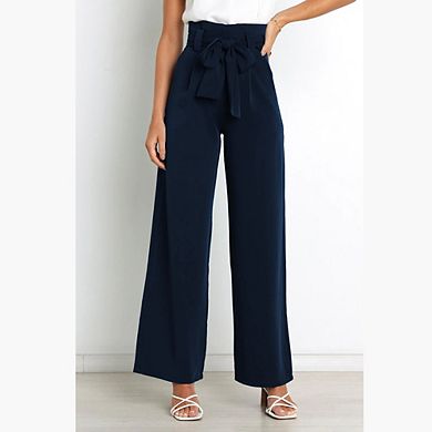 Women High-Waisted Wide-Leg Drapey Casual Pants Detachable Drawstring Office-Ready Versatile Pants