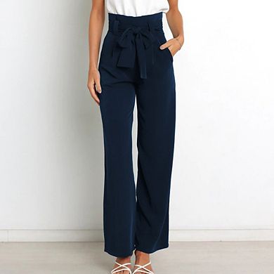 Women High-Waisted Wide-Leg Drapey Casual Pants Detachable Drawstring Office-Ready Versatile Pants