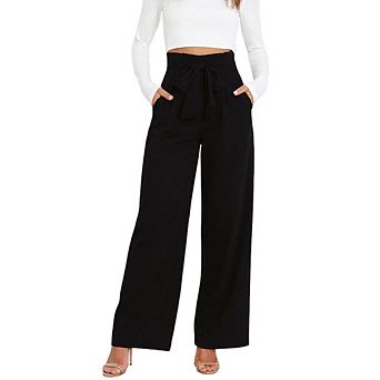 Women High-Waisted Wide-Leg Drapey Casual Pants Detachable Drawstring Office-Ready Versatile Pants