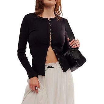 Women Slim Fit Minimalist Cropped Cardigan Long Sleeve Button Front Knit Top Casual Versatile Blouse