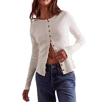 Women Slim Fit Minimalist Cropped Cardigan Long Sleeve Button Front Knit Top Casual Versatile Blouse