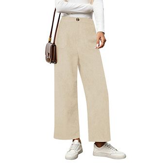 Women Casual Versatile Corduroy Pants High-Waisted Wide-Leg Fashion Pocket Daily Straight-Leg Pants