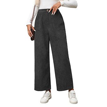 Women Casual Versatile Corduroy Pants High-Waisted Wide-Leg Fashion Pocket Daily Straight-Leg Pants