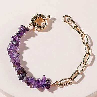 Rough Stone Crystal Amethyst Stone Chain Bracelet
