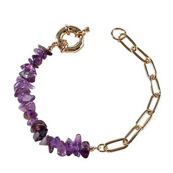 Rough Stone Crystal Amethyst Stone Chain Bracelet