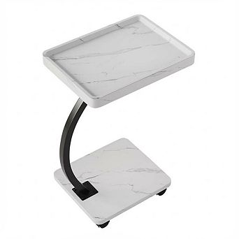 Side Table w/Rolling Wheels, Sofa Couch Arm Table, Tv Tray, Small Bed Stand, C Shaped End Tables