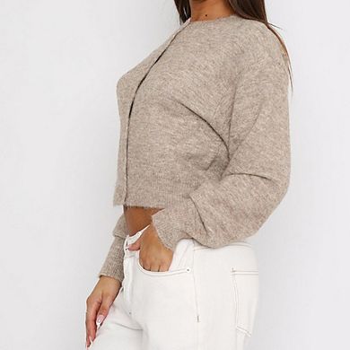 Women's Fall Short Knit Cardigan Slim-Fit Button-Down Sweater Jacket Versatile Work & Daily Top