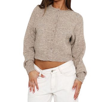 Women's Fall Short Knit Cardigan Slim-Fit Button-Down Sweater Jacket Versatile Work & Daily Top