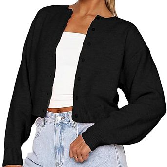 Women's Fall Short Knit Cardigan Slim-Fit Button-Down Sweater Jacket Versatile Work & Daily Top