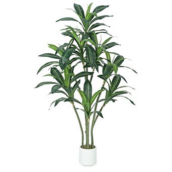 Artificial Dracaena Tree Fake Plant, Faux Tropical Yucca Floor Plant Tree in Pot for Home Decor
