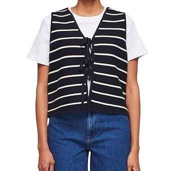 Women Summer Striped Tie Detail Rabbit Hair Camisole Minimalist Sleeveless Casual Top Versatile Tank