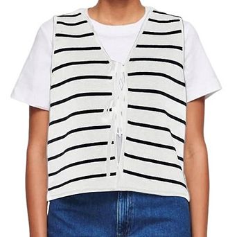 Women Summer Striped Tie Detail Rabbit Hair Camisole Minimalist Sleeveless Casual Top Versatile Tank