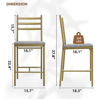 Bar Stools Set of 2, Counter Height Barstools with Back, Thick Cushion & Footrest