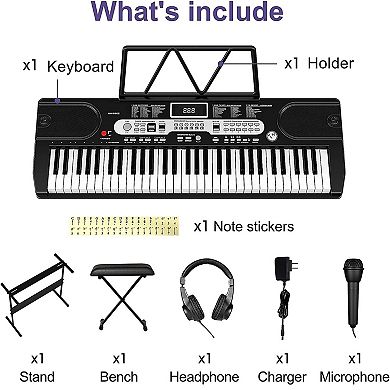 61-Key Portable Electric Keyboard, W/Accessories, Compact and Lightweight, HIPS Material,
