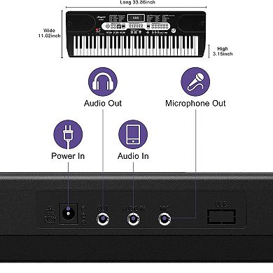 61-Key Portable Electric Keyboard, W/Accessories, Compact and Lightweight, HIPS Material,