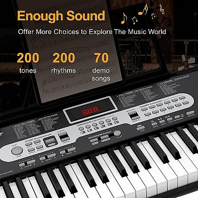 61-Key Portable Electric Keyboard, W/Accessories, Compact and Lightweight, HIPS Material,