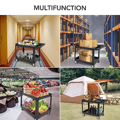 500LB Capacity Utility Carts,2-Tier Utility Service Cart,Rolling Cart w/Brake Wheels,Rolling Caster
