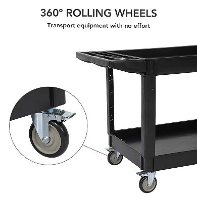 500LB Capacity Utility Carts,2-Tier Utility Service Cart,Rolling Cart w/Brake Wheels,Rolling Caster