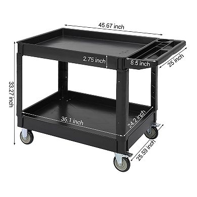 500LB Capacity Utility Carts,2-Tier Utility Service Cart,Rolling Cart w/Brake Wheels,Rolling Caster