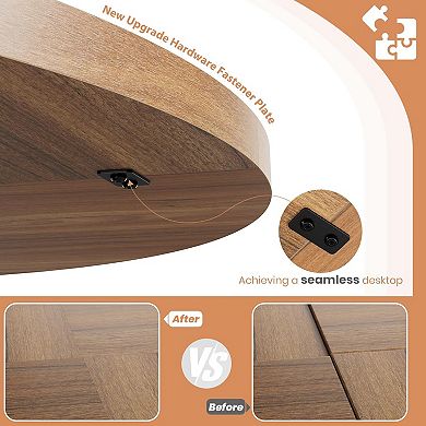 47" Round Dining Table for 4-6 People, Circle Kitchen Dinner Table with Sturdy Pedestal Base