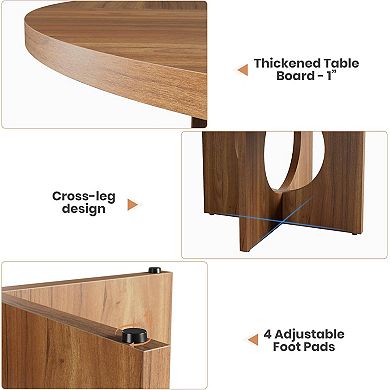 47" Round Dining Table for 4-6 People, Circle Kitchen Dinner Table with Sturdy Pedestal Base