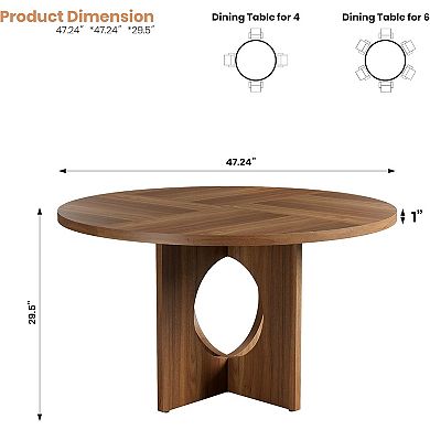 47" Round Dining Table for 4-6 People, Circle Kitchen Dinner Table with Sturdy Pedestal Base