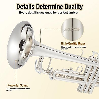 Standard Trumpets Gold Lacquer Brass Instrument for Beginner to Professional, All-Inclusive Kit