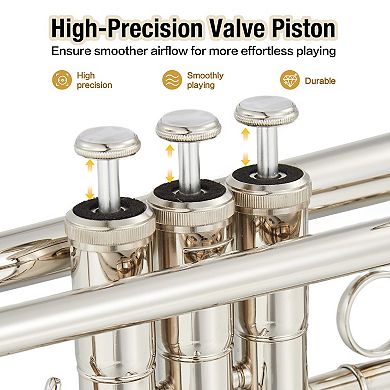 Standard Trumpets Gold Lacquer Brass Instrument for Beginner to Professional, All-Inclusive Kit