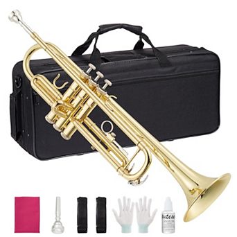 Standard Trumpets Gold Lacquer Brass Instrument for Beginner to Professional, All-Inclusive Kit