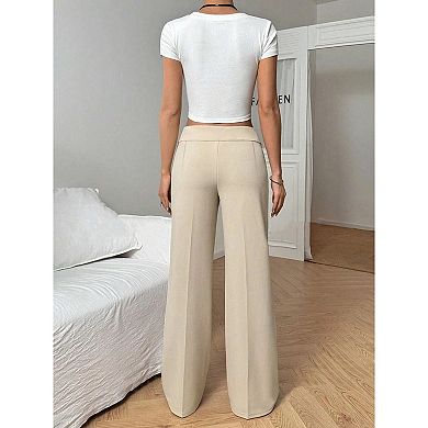 Women's High Waisted Loose Elastic Slightly Flared Foreign Trade Casual Wide Leg Pants