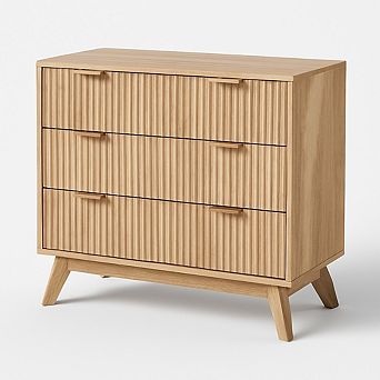 32" Wide Modern Nightstand - Fluted 3-Drawer Bedside Table