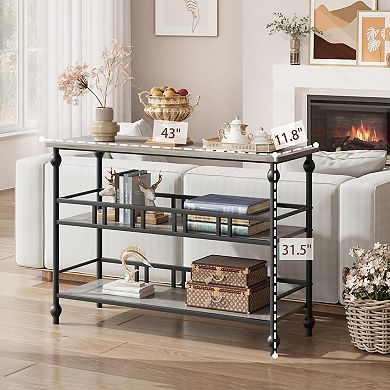 43" Console Table, 3-Tier Entryway Narrow Side Table with Shelves, Sofa Table for Living Room
