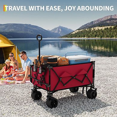35" Foldable Wagon for Beach w/350lbs Weight Capacity, Heavy Duty Large Collapsible Foldable Wagon