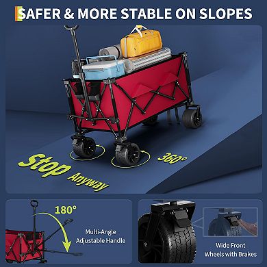 35" Foldable Wagon for Beach w/350lbs Weight Capacity, Heavy Duty Large Collapsible Foldable Wagon