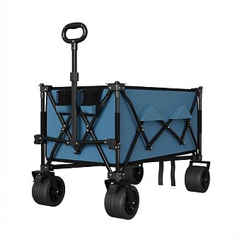 35" Foldable Wagon for Beach w/350lbs Weight Capacity, Heavy Duty Large Collapsible Foldable Wagon