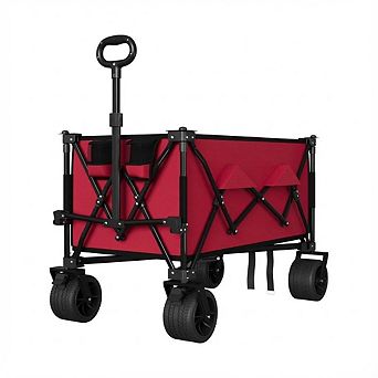 35" Foldable Wagon for Beach w/350lbs Weight Capacity, Heavy Duty Large Collapsible Foldable Wagon