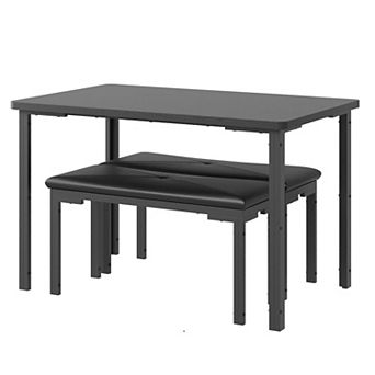 4 pc Set: Space-Saving Table & 2 Benches with Metal Frame